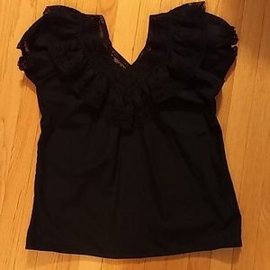 Vintage Rockabilly Pin Up Blouse with Lace Ruffles